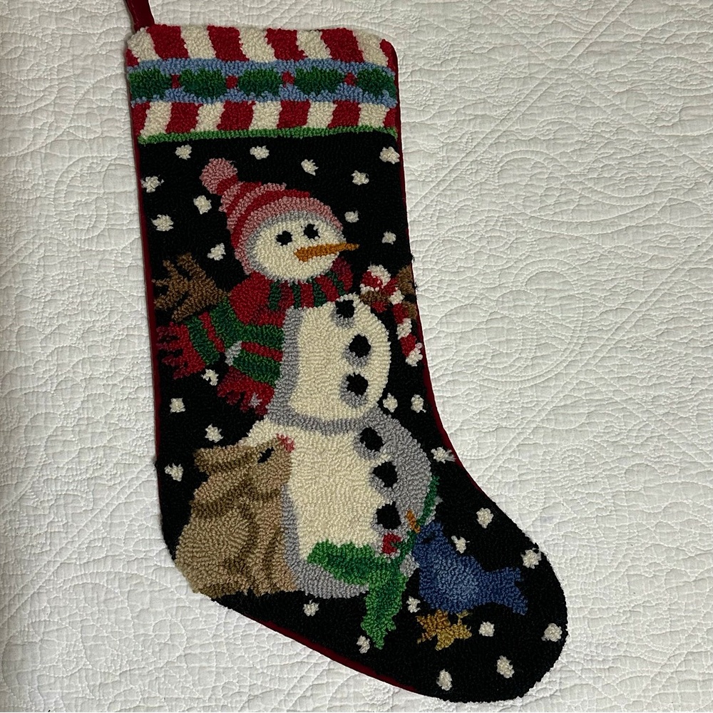 Beautiful Needle Punch Embroidered Snowman Christmas Stocking
